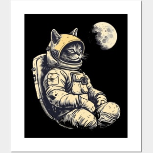 Moonlit Space Cat Posters and Art